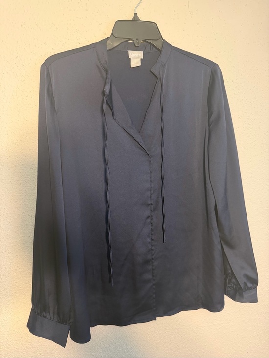 Chico's Tops - Chico's Navy Tie-Neck Long Sleeve Blouse